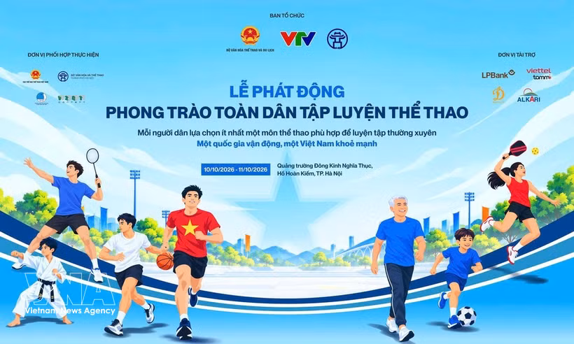 La cérémonie de lancement du Mouvement national de pratique sportive se tiendra le 10 octobre à 6h30 sur la place Dong Kinh Nghia Thuc et autour du lac Hoan Kiem, à Hanoï. Photo : VNA