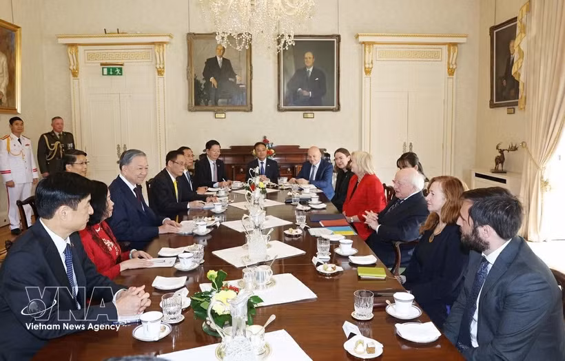 Entretien entre le secrétaire général du Parti communiste du Vietnam et président vietnamien, To Lam, et le président irlandais, Michael Higgins, à Dublin, le 2 octobre 2024. Photo : VNA