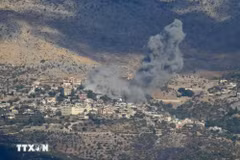 Fumée après une frappe aérienne israélienne sur Kfartchouba, au Liban, le 16 septembre 2024. Photo: Xinhua/VNA