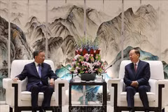 Le secrétaire général du Comité central du Parti communiste du Vietnam (PCV) et président vietnamien, To Lam (gauche), et Huang Kunming, membre du Bureau politique du Parti communiste chinois (PCC) et secrétaire du Comité provincial du PCC du Guangdong.