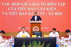 Le Premier ministre Pham Minh Chinh, chef du sous-comité socio-économique du 14e Congrès national du Parti, lors de la séance de travail. Photo: VNA