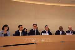 Le vice-ministre des Affaires étrangères Do Hung Viet prend la parole lors de la séance d'approbation du rapport national du Vietnam. Photo: VNA