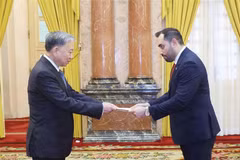 Le président To Lam (gauche) reçoit les lettres de créances de l'ambassadeur du Nicaragua, Mario Jose Armengol Campos. Photo: VNA