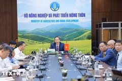 Le vice-ministre vietnamien de l'Agriculture et du Développement rural, Phung Duc Tien, participe à la conférence virtuelle. Photo: VNA