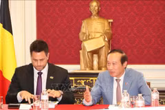 L'ambassadeur du Vietnam en Belgique et chef de la délégation vietnamienne auprès de l'UE, Nguyen Van Thao (droite), s'exprime au séminaire. Photo: VNA