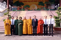 Le vice-Premier ministre Tran Luu Quang rend visite à des dignitaires bouddhistes. Photo : VNA