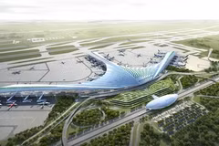 Les travailleurs toujours en poste sur le chantier de l'aéroport de Long Thanh pendant le Têt