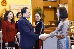 e président de l'AN rencontre les nouveaux ambassadeurs et les chefs des représentations à l'étranger. Photo : VNA