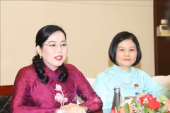 La présidente de la Commission des affaires liées aux députés de l'Assemblée nationale (AN), et cheffe adjointe de la Commission d’organisation du Comité central du Parti Nguyen Thanh Hai (gauche). Photo: VNA