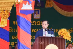  Le Premier ministre cambodgien Hun Manet s’exprime lors de la cérémonie marquant le 47e Jour de commémoration de la «marche vers la libération nationale du régime génocidaire de Pol Pot» (20 juin 1977) dans la province de Tbong Khmum, le 20 juin. Photo : VNA