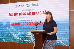 La directrice adjointe de la mission de l’USAID, Debra Mosel, s’exprime lors de l’événement. Photo : baodautu.vn