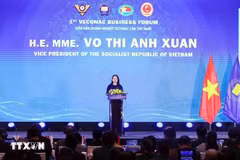 La vice-présidente vietnamienne Vo Thi Anh Xuân lors de l’ouverture du premier Forum des affaires de la VECONAC, à Hanoi, le 25 octobre. Photo: VNA