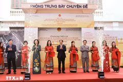 Le ministre des Affaires étrangères Bui Thanh Son (centre) lors de la cérémonie d’ouverture de l’exposition au Musée national d’histoire du Vietnam à Hanoi. Photo : VNA 