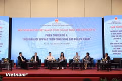 Les intervenants partagent leurs opinions lors de la session sur les Vietnamiens d’outre-mer et le développement de la haute technologie au Vietnam. Photo : VNA