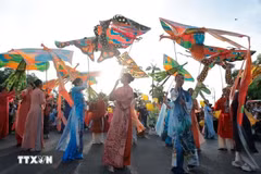 La troupe artistique de Huê se produit au festival de rue. Photo : VNA