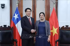 Le président vietnamien Luong Cuong et la présidente de la Chambre des députés du Chili Karol Cariola, à Santiago, le 11 novembre. Photo: VNA