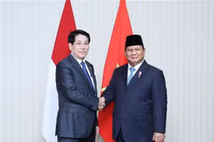 Le président Luong Cuong (gauche) et son homologue indonésien, Prabowo Subianto. Photo: VNA