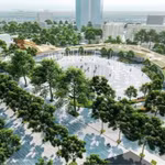 Vue d’ensemble du projet d’aménagement de la place-parc à l’est du lac Hoan Kiem, une fois les travaux achevés. Photo : Service de la construction de Hanoï