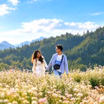 Des touristes découvrent la floraison du sarrasin sur le plateau karstique de Dong Van. Photo : VNA