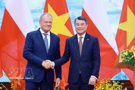 Le Premier ministre polonais Donald Tusk et son homologue vietnamien Le Minh Hung, en octobre 2026 à Hanoï. Photo: VNA
