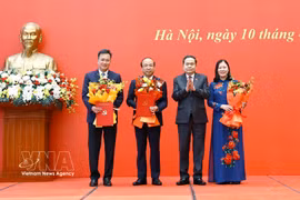 Le président de l'Assemblée nationale, Tran Thanh Man, remet les décisions de nomination aux secrétaires des comités du Parti de trois organes de l'AN. Photo: VNA