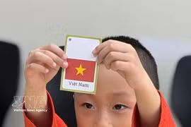 Un enfant canadien d'origine vietnamienne suit un cours de vietnamien traditionnel à Toronto, au Canada. Photo: VNA