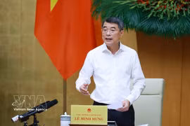 Le Premier ministre lê Minh Hung s'exprime lors de la réunion. Photo: VNA