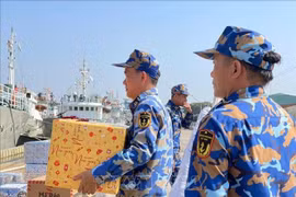 Des cadeaux du Têt remis aux soldats des plateformes DK1 et aux forces navales en mer. Photo: VNA