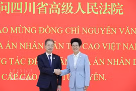 Le président de la Cour populaire suprême du Vietnam Nguyên Van Quang (gauche) et Chen Zhijun, président de la Cour populaire supérieure du Sichuan. Photo: VNA