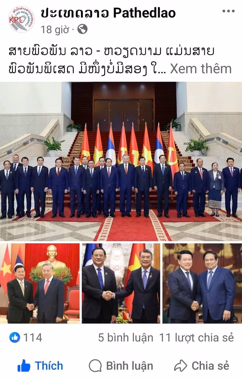 L'article a été publié sur la page Facebook officielle du journal Pathet Lao. Photo : VNA 