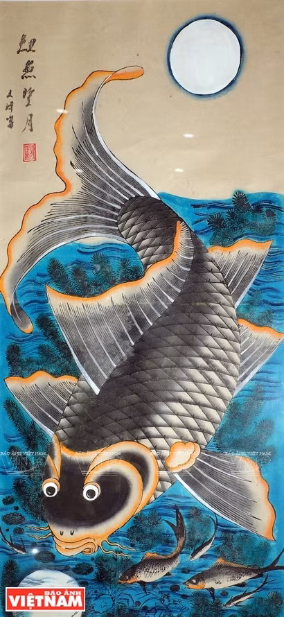 L'œuvre“Lý ngư vọng nguyệt” (Carpe regardant la lune) sur papier. Photo: Vietnam Illustré