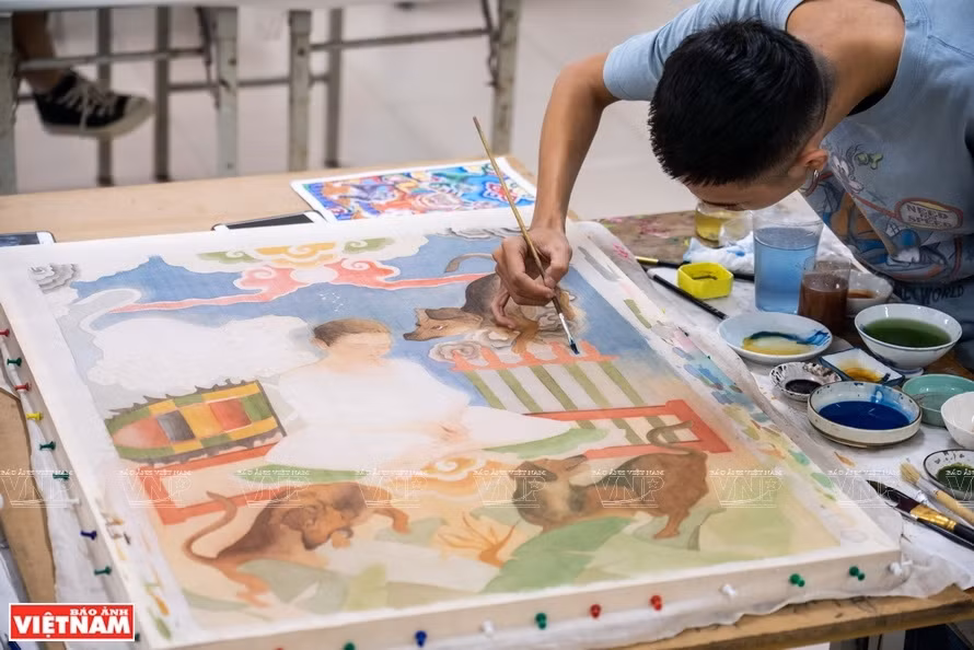 Une peinture folklorique de Hang Trong sur soie. Photo: Vietnam Illustré