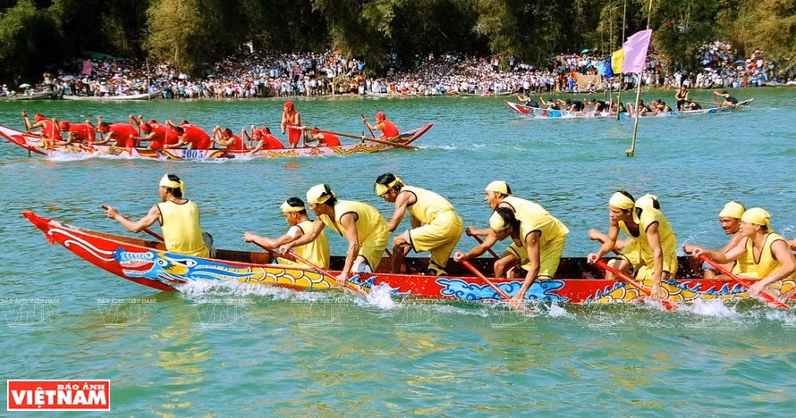  Course de bateaux traditionnelle sur la rivière de Tra Khuc. 