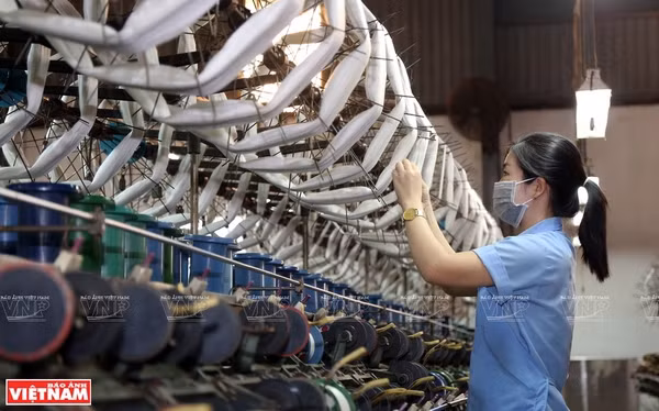 La soie de Bao Loc est fabriquée sur des chaines de production modernes.Photo: VNP