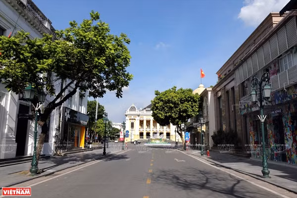 La rue Trang Tiên est aussi déserte. Photo : VNP