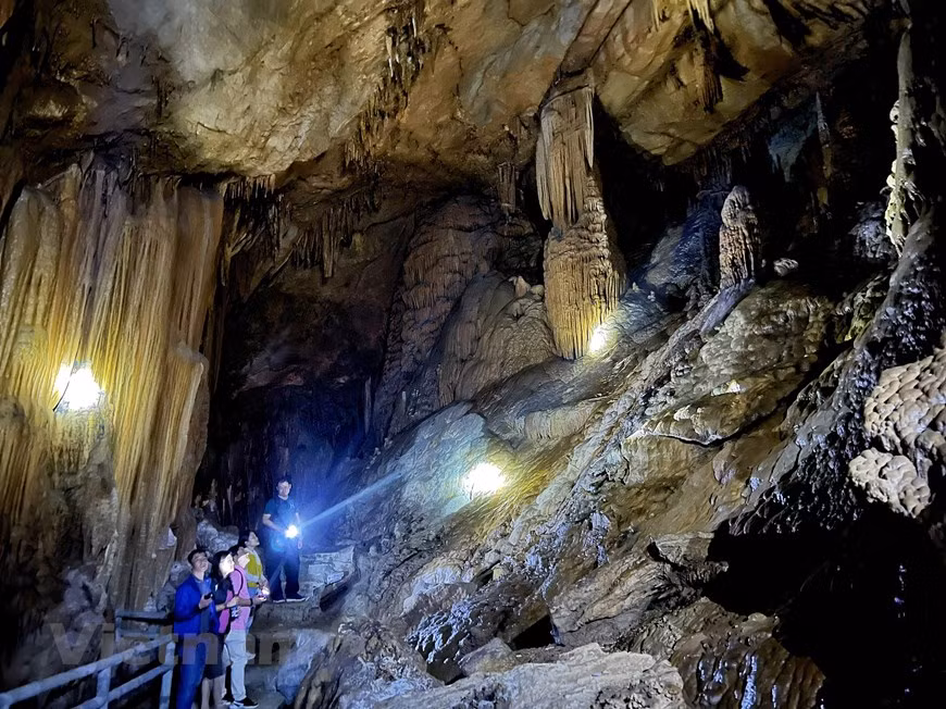  En plus de son trésor de colonnes de pierre, de stalactites, de stalagmites et de rideaux de pierre, la grotte de Nam Son a également conservé de nombreux artefacts liés à l'histoire, à la culture et aux croyances. Elle est également l'habitat de nombreuses chauves-souris, d'animaux et de créatures endémiques. Les scientifiques ont reconnu Nam Son comme la grotte la plus belle et la plus attrayante parmi les grottes découvertes dans la réserve naturelle de Ngoc Son - Ngo Luong. La grotte de Nam Son a été également reconnue site national en 2008. Les autorités de la commune de Nam Son ont encouragé les habitants locaux à protéger les valeurs de cette grotte. Photo : Vietnamplus 
