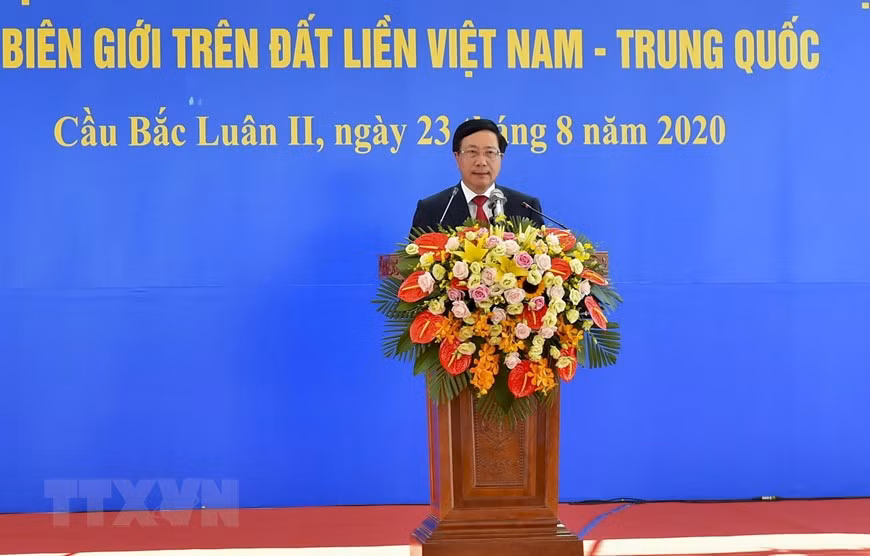  Le vice-Premier ministre et ministre des Affaires étrangères, Pham Binh Minh, prend la parole lors de la cérémonie. 