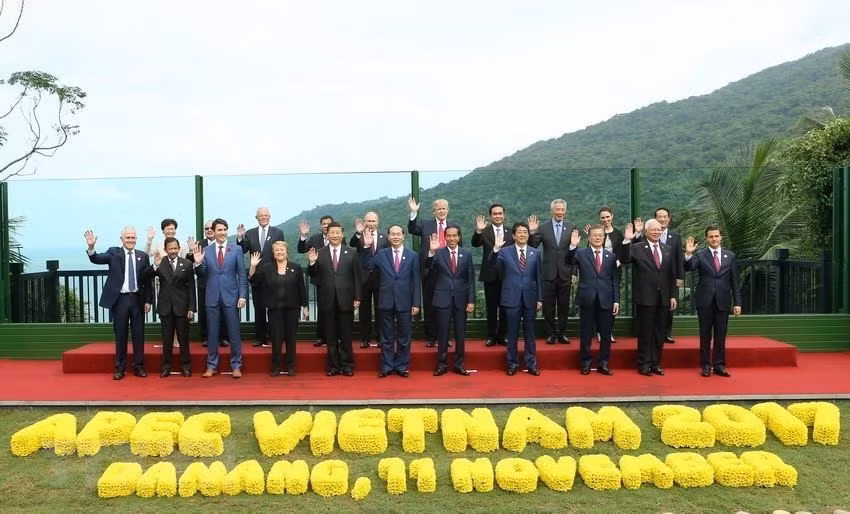 Les présidents Tran Dai Quang, Donald Trump et les chefs de délégations prennent la photo lors du 25e sommet du Forum de coopération économique Asie-Pacifique (APEC) à Da Nang, le 11 novembre 2017. Photo: VNA 
