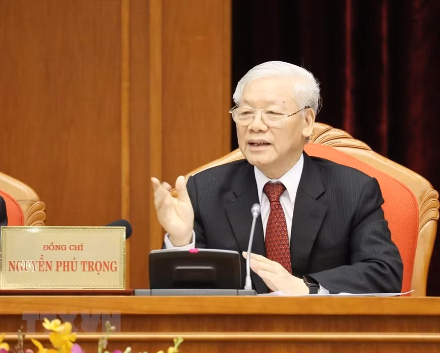 Le secrétaire général du Parti et président Nguyen Phu Trong prend la parole. 
