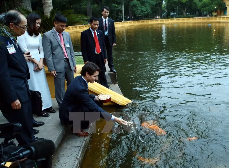 Le Premier ministre Justin Trudeau à l'étang aux poissons. 