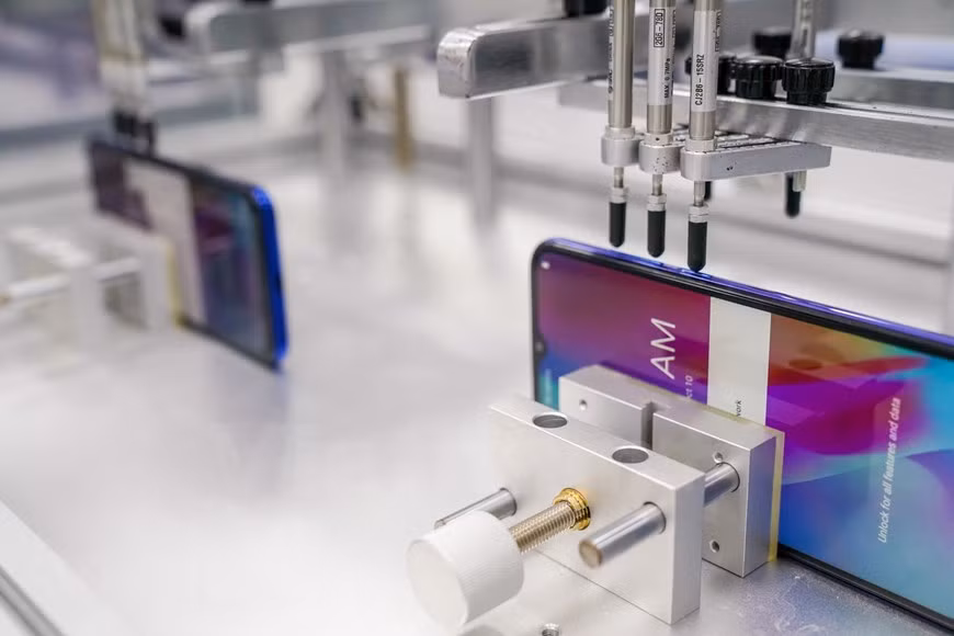 L'un des tests concerne la durabilité du clavier physique à travers des robots, qui est effectué 200.000 fois. Ce n'est que si le clavier fonctionne normalement après tous les tests que le produit est autorisé à être mis en vente. Il y a peu de temps après leur apparition sur le marché, de nombreuses revues informatiques internationales telles que PC Mag (Royaume-Uni), XDA, Kr-Asia... ont analysé l’avenir des smartphones vietnamiens de la société VinSmart. Le site technologique XDA a souligné que VinSmart s’apprête à vendre les premiers smartphones 5G «made by Vietnam» aux Etats-Unis en 2021, juste après avoir signé un contrat de production de 2 millions de smartphones pour un opérateur américain en novembre 2020. Selon une enquête de Bloomberg, il est possible que le partenaire de VinSmart dans cette opération soit AT&amp;T. Photo: Vietnamplus