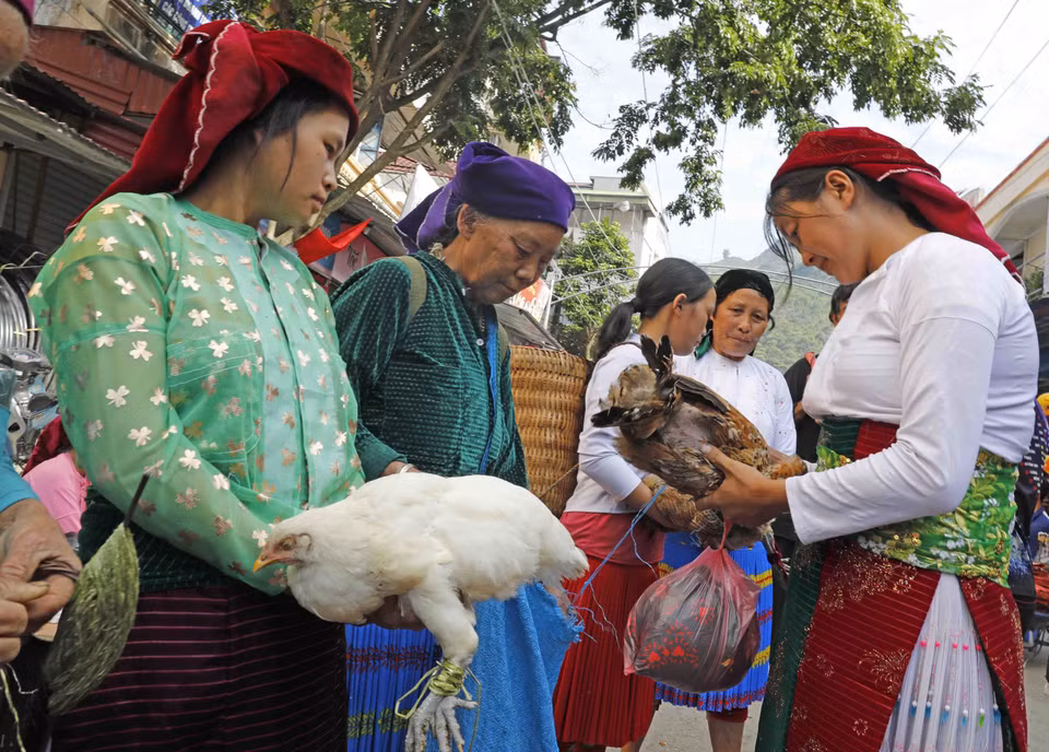  Les vendeuses apportent des produits de leur famille pour les vendre ou les échanger. Photo: VNA 
