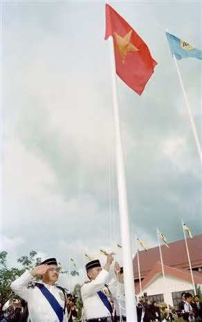 Le 28 juillet 1995, le drapeau rouge à l'étoile jaune à cinq branches du Vietnam a été hissé à Bandar Seri Begawan, capitale du Brunei, marquant l'adhération de la République socialiste du Vietnam dans l'ASEAN.
