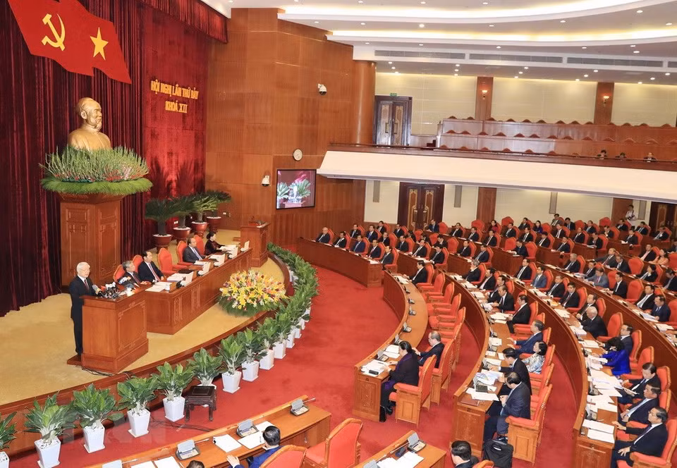 Le secrétaire général du Parti Nguyen Phu Trong prend son discours d’ouverture. 
