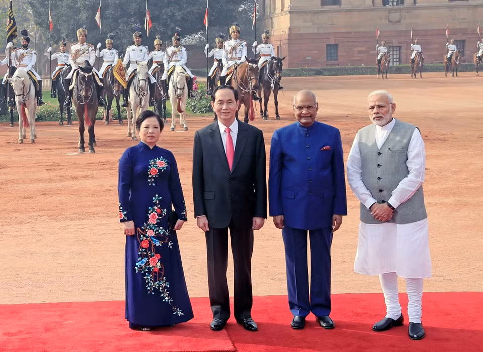 L'épouse du président Tran Dai Quang, Nguyen Thi Hien, le président Tran Dai Quang, le président indien Ram Nath Kovind et le premier ministre indien Narendra Modi. Photo : VNA
