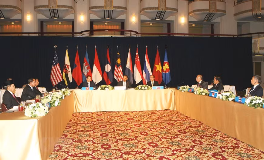 Le président vietnamien Nguyên Minh Triêt s'exprime à la Conférence des hauts dirigeants de l'ASEAN et des États-Unis, le 24 septembre 2010, à New York (États-Unis). Photo: VNA 