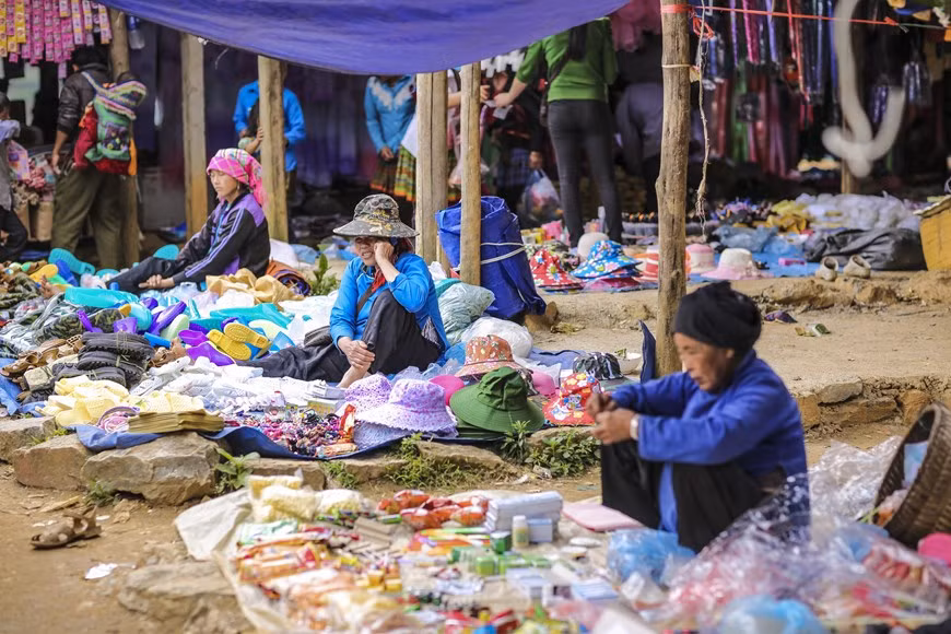 C'est le marché le plus achalandé et le plus animé de Bac Hà, district de Si Ma Cai. On y vend des marchandises de première nécessité, indispensables pour ces montagnards pauvres vivant en autarcie. Le marché de Can Câu est connu comme l'un des plus grands marchés aux buffles au Vietnam. De centaines de ces placides bovidés sont vendus et des milliards de dôngs s’échangent en quelques heures, les transactions étant conclues par une virile poignée de main. Les H’mông sont les plus nombreux ici. Les hommes s’intéressent généralement aux lieux de vente d’animaux domestiques, d’aliments et d’alcool. Les enfants et les femmes préfèrent les jouets, vêtements et tissus. Photo : Minh Son/Vietnam+