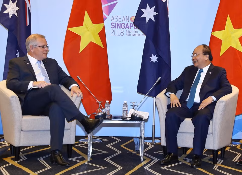 Rencontre entre le PM Nguyen Xuan Phuc et son homologue australien Scott Morrison à Singapour le 14 novembre.