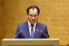 Le ministre de l’Agriculture et de l’Environnement, Trinh Viet Hung, présente les documents du gouvernement portant sur les orientations politiques relatives à la révision de la Loi foncière de 2024. Photo: VNA