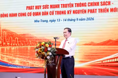 Le président de l’Assemblée nationale, Tran Thanh Man s'exprime lors de la Conférence nationale des collaborateurs du journal Dai bieu Nhan dan 2026. Photo: VNA